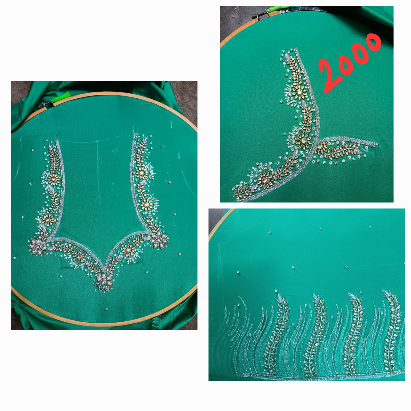 Kundan Stone & Silver Zari Aari Work Blouse Design