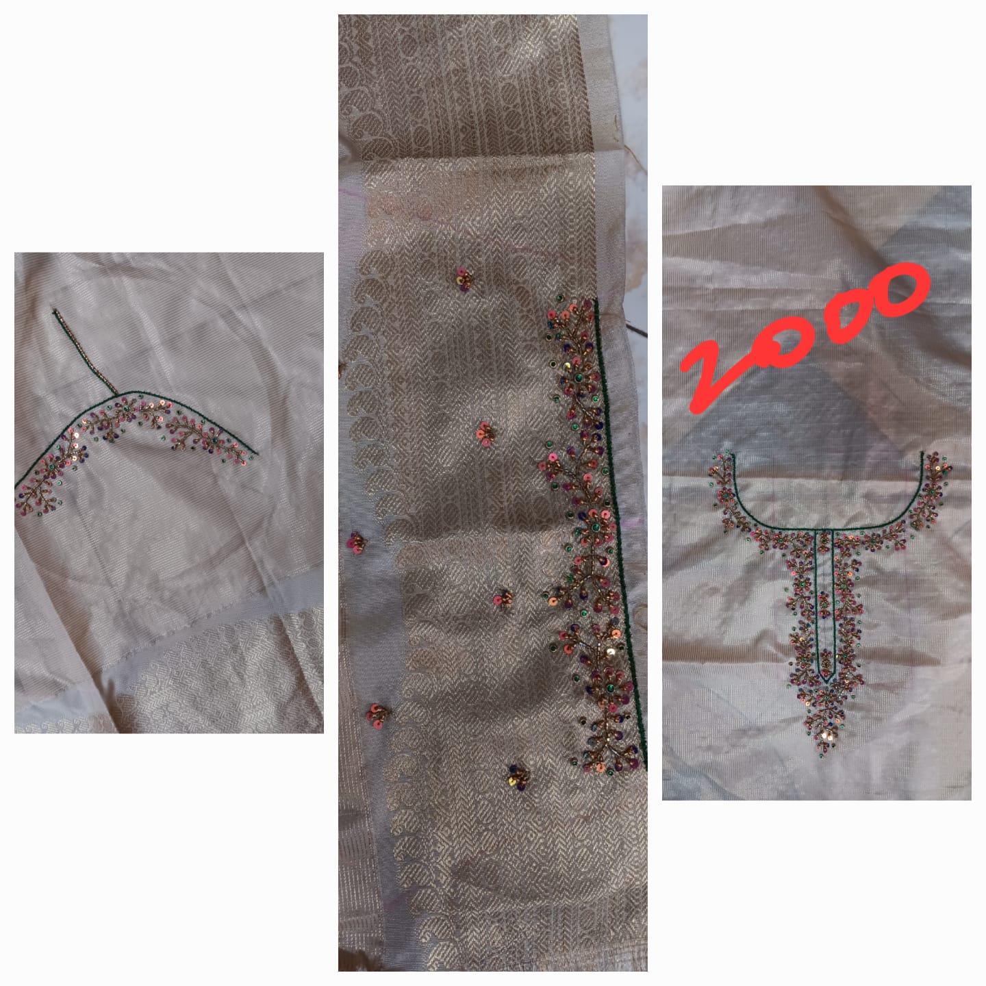 Minimal Floral Sequin Aari Work Blouse Design